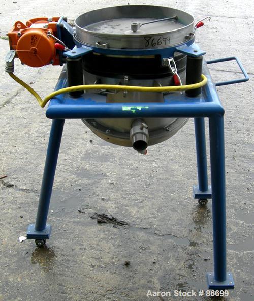 Used Vorti-Siv Vibratory Sieving Machine, Model RVM-15E, 304 Stainless Steel. (1) 15" diameter 80 mesh sieve. Bottom collection hopper with 2" outlet. Driven by a (.26) hp, 3/60/230/460 volt, 3600 rp...