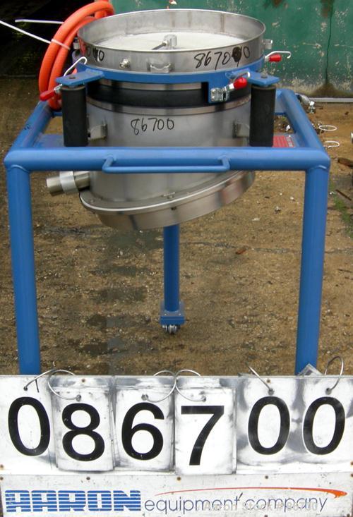 Used Vorti-Siv Vibratory Sieving Machine, Model RVM-15E, 304 Stainless Steel. (1) 15" diameter 80 mesh sieve. Bottom collection hopper with 2" outlet. Driven by a (.26) hp, 3/60/230/460 volt, 3600 rp...
