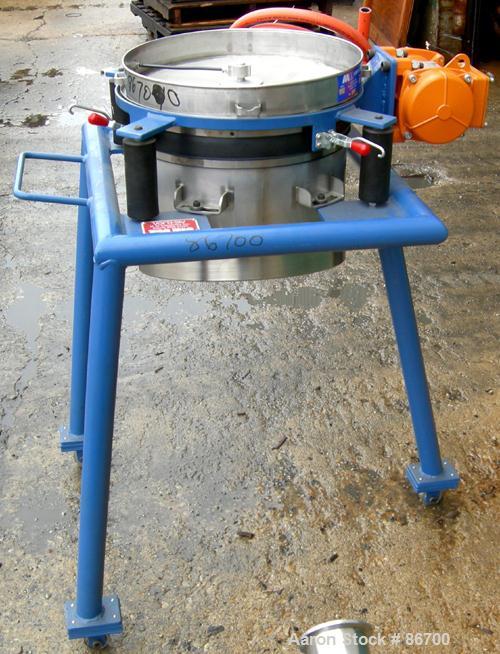 Used Vorti-Siv Vibratory Sieving Machine, Model RVM-15E, 304 Stainless Steel. (1) 15" diameter 80 mesh sieve. Bottom collection hopper with 2" outlet. Driven by a (.26) hp, 3/60/230/460 volt, 3600 rp...
