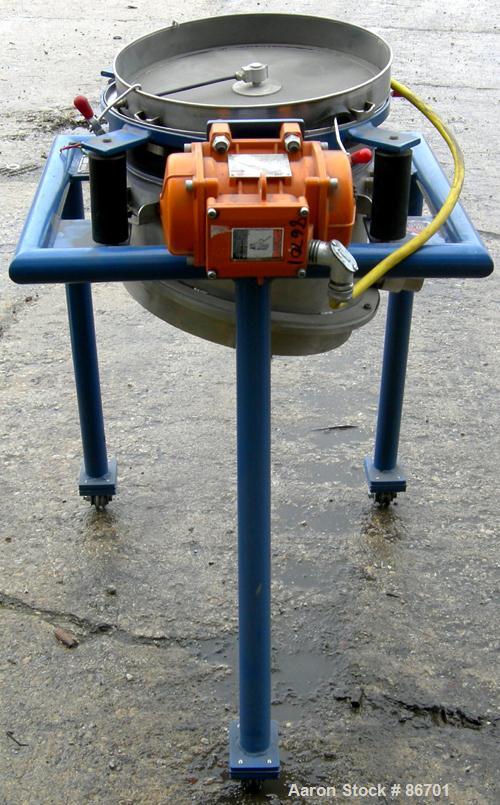 Used Vorti-Siv Vibratory Sieving Machine, Model RVM-15E, 304 Stainless Steel. (1) 15" diameter 94 mesh sieve. Bottom collection hopper with 2" outlet. Driven by a (.26) hp, 3/60/230/460 volt, 3600 rp...
