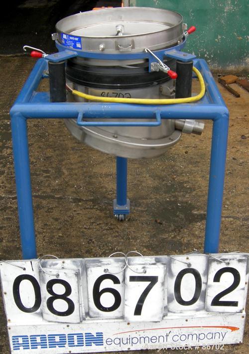 Used Vorti-Siv Vibratory Sieving Machine, Model RVM-15E, 304 Stainless Steel. (1) 15" diameter 94 mesh sieve. Bottom collection hopper with 2" outlet. Driven by a (.26) hp, 3/60/230/460 volt, 3600 rp...