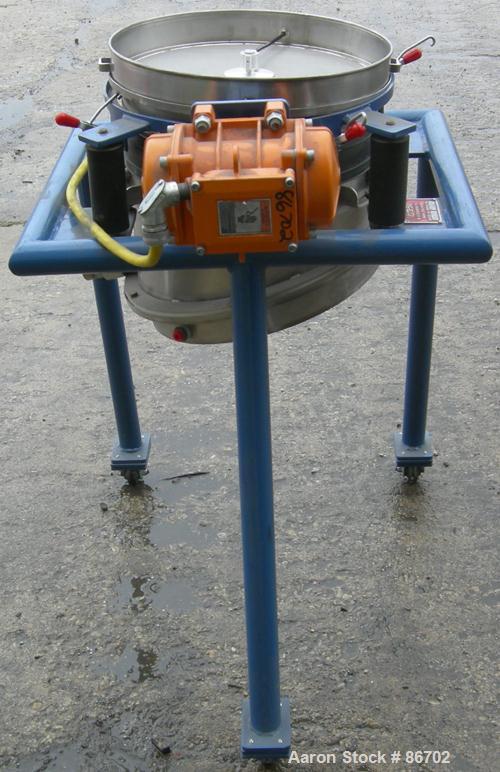Used Vorti-Siv Vibratory Sieving Machine, Model RVM-15E, 304 Stainless Steel. (1) 15" diameter 94 mesh sieve. Bottom collection hopper with 2" outlet. Driven by a (.26) hp, 3/60/230/460 volt, 3600 rp...