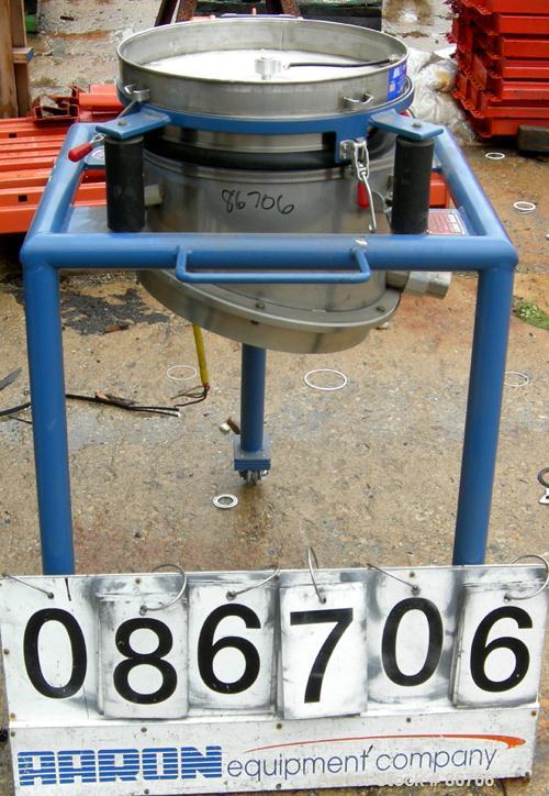 Used Vorti-Siv Vibratory Sieving Machine, Model RVM-15E, 304 Stainless Steel. (1) 15" diameter 80 mesh sieve. Bottom collection hopper with 2" outlet. Driven by a (.26) hp, 3/60/230/460 volt, 3600 rp...