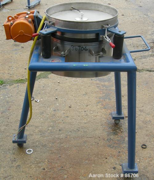 Used Vorti-Siv Vibratory Sieving Machine, Model RVM-15E, 304 Stainless Steel. (1) 15" diameter 80 mesh sieve. Bottom collection hopper with 2" outlet. Driven by a (.26) hp, 3/60/230/460 volt, 3600 rp...