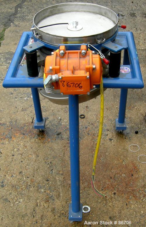 Used Vorti-Siv Vibratory Sieving Machine, Model RVM-15E, 304 Stainless Steel. (1) 15" diameter 80 mesh sieve. Bottom collection hopper with 2" outlet. Driven by a (.26) hp, 3/60/230/460 volt, 3600 rp...