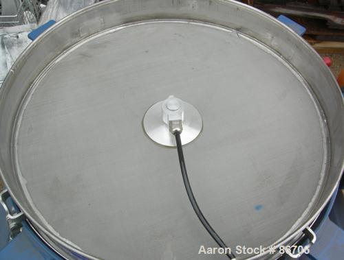 Used Vorti-Siv Vibratory Sieving Machine, Model RVM-15E, 304 Stainless Steel. (1) 15" diameter 80 mesh sieve. Bottom collection hopper with 2" outlet. Driven by a (.26) hp, 3/60/230/460 volt, 3600 rp...