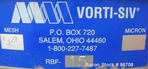 Used Stainless Steel Vorti-Siv Vibratory Sieving Machine, Model RVM-15E
