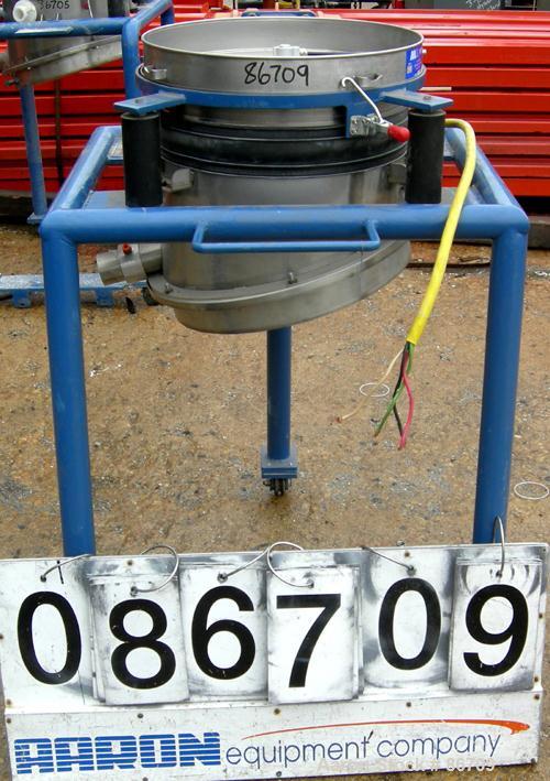 Used Vorti-Siv Vibratory Sieving Machine, Model RVM-15E, 304 Stainless Steel. (1) 15" diameter 94 mesh sieve. Bottom collection hopper with 2" outlet. Driven by a (.26) hp, 3/60/230/460 volt, 3600 rp...