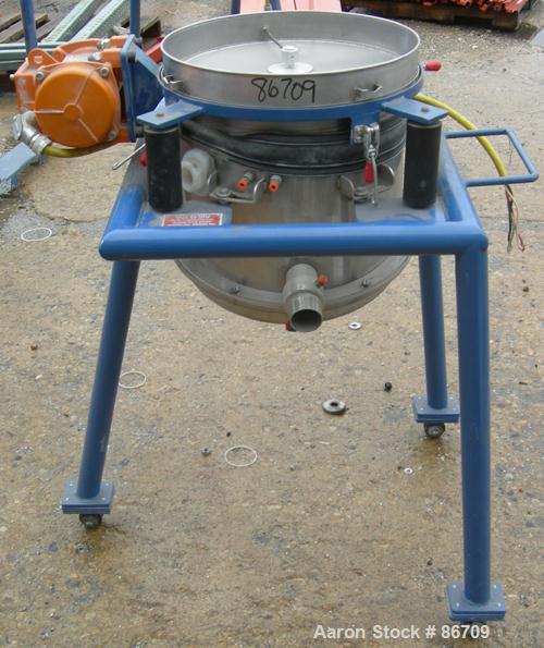 Used Vorti-Siv Vibratory Sieving Machine, Model RVM-15E, 304 Stainless Steel. (1) 15" diameter 94 mesh sieve. Bottom collection hopper with 2" outlet. Driven by a (.26) hp, 3/60/230/460 volt, 3600 rp...