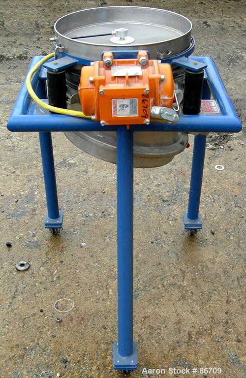 Used Vorti-Siv Vibratory Sieving Machine, Model RVM-15E, 304 Stainless Steel. (1) 15" diameter 94 mesh sieve. Bottom collection hopper with 2" outlet. Driven by a (.26) hp, 3/60/230/460 volt, 3600 rp...