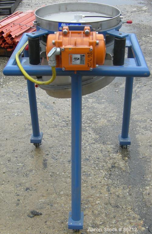 Used Vorti-Siv Vibratory Sieving Machine, Model RVM-15E, 304 Stainless Steel. (1) 15" diameter 94 mesh sieve. Bottom collection hopper with 2" outlet. Driven by a (.26) HP, 3/60/230/460 Volt, 3600 RP...