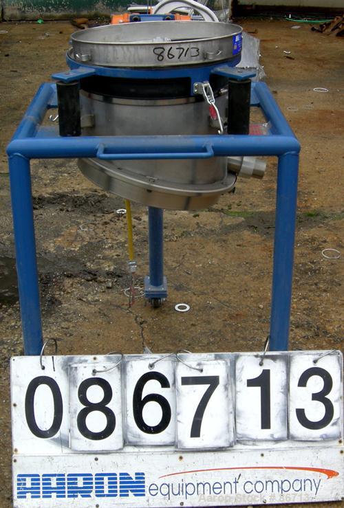Used Vorti-Siv Vibratory Sieving Machine, Model RVM-15E, 304 Stainless Steel. (1) 15" diameter 80 mesh sieve. Bottom collection hopper with 2" outlet. Driven by a (.26) HP, 3/60/230/460 Volt, 3600 RP...