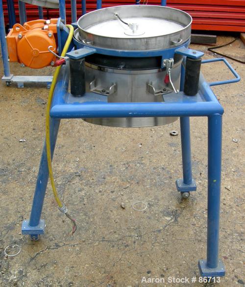 Used Vorti-Siv Vibratory Sieving Machine, Model RVM-15E, 304 Stainless Steel. (1) 15" diameter 80 mesh sieve. Bottom collection hopper with 2" outlet. Driven by a (.26) HP, 3/60/230/460 Volt, 3600 RP...