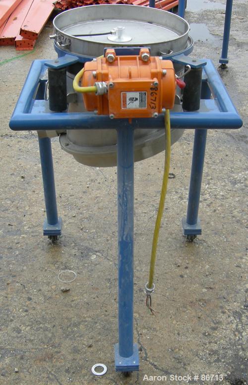 Used Vorti-Siv Vibratory Sieving Machine, Model RVM-15E, 304 Stainless Steel. (1) 15" diameter 80 mesh sieve. Bottom collection hopper with 2" outlet. Driven by a (.26) HP, 3/60/230/460 Volt, 3600 RP...