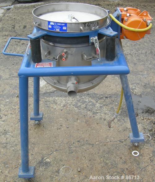 Used Vorti-Siv Vibratory Sieving Machine, Model RVM-15E, 304 Stainless Steel. (1) 15" diameter 80 mesh sieve. Bottom collection hopper with 2" outlet. Driven by a (.26) HP, 3/60/230/460 Volt, 3600 RP...