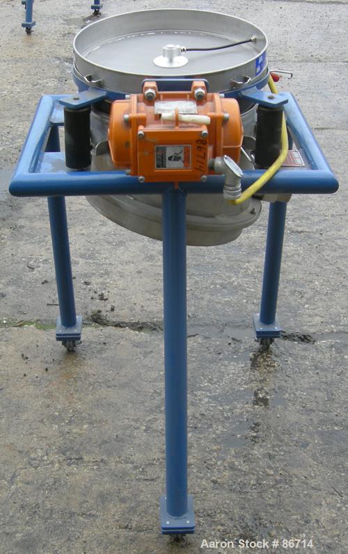 Used Vorti-Siv Vibratory Sieving Machine, Model RVM-15E, 304 Stainless Steel. (1) 15" diameter 94 mesh sieve. Bottom collection hopper with 2" outlet. Driven by a (.26) HP, 3/60/230/460 Volt, 3600 RP...