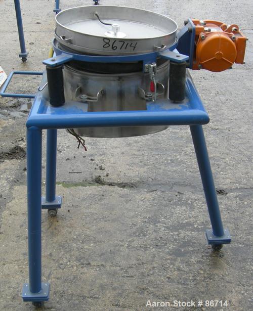 Used Vorti-Siv Vibratory Sieving Machine, Model RVM-15E, 304 Stainless Steel. (1) 15" diameter 94 mesh sieve. Bottom collection hopper with 2" outlet. Driven by a (.26) HP, 3/60/230/460 Volt, 3600 RP...