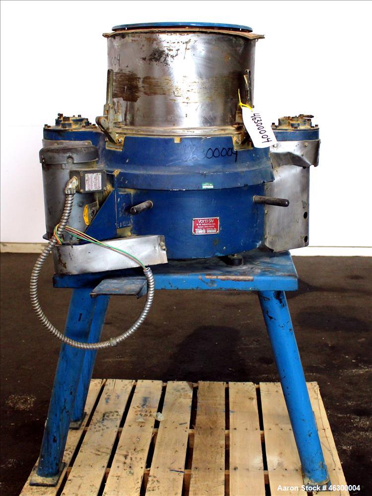 Used Vorti-Siv Vibratory Sieving Machine, Model XL AVS20000, 304 Stainless Steel. Approximately 22" diameter. Single deck, pass thru design. Driven by 2 hp, 3/60/208-230/460 volt, 1725 rpm motor. 3-1...