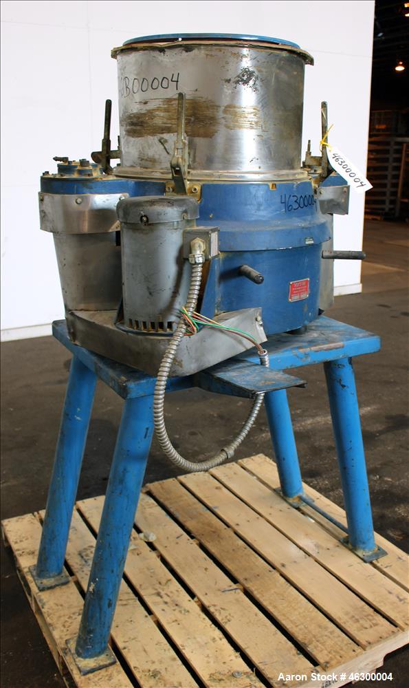 Used Vorti-Siv Vibratory Sieving Machine, Model XL AVS20000, 304 Stainless Steel. Approximately 22" diameter. Single deck, pass thru design. Driven by 2 hp, 3/60/208-230/460 volt, 1725 rpm motor. 3-1...