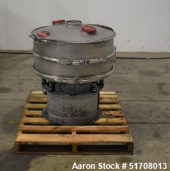 Used- Macon Screen, 30" Diameter, 304 Stainless Steel. Single deck, 2 separation. No screen. Top clamp-on cover with 6" cent...