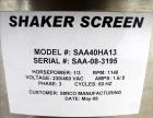 Used Simco Screener, Model SAA40HA13, 316 Stainless Steel.
