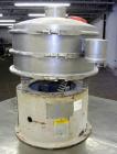 Used Sweco Screener, Model LS1833, 304 Stainless Steel. 18” Diameter, single deck, 2 separation, with top cover. Driven by a 1/4hp, 3/60/460 volt, 1140 rpm motor. Mounted on a carbon steel base.