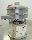 Used Sweco Screener, Model LS1833, 304 Stainless Steel. 18” Diameter, single deck, 2 separation, with top cover. Driven by a 1/4hp, 3/60/460 volt, 1140 rpm motor. Mounted on a carbon steel base.