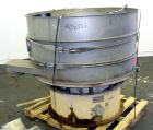 Used Sweco Screener, Model US48S6862, 304 Stainless Steel. 48” Diameter, double deck, 3 separation, no top cover. Driven by a 2.5 hp, 3/60/230/460 volt, 1200 rpm motor. Mounted on a carbon steel base.