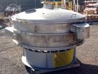Used Sweco Screener, Model US72108, 316 Stainless Steel. 72” Diameter, single deck, 2 separation, with top cover. Driven by a 5hp, 3/60/230/460 volt, 1200 rpm motor. Mounted on a carbon steel base. M...