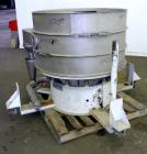Used Sweco Screener, Model XS48S888, 304 Stainless Steel. 48” Diameter, double deck, 3 separation, no top cover. Driven by a 2.5 hp, 3/60/460 volt, 1160 rpm motor. Mounted on a carbon steel base with...