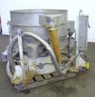 Used Sweco Screener, Model XS48S888, 304 Stainless Steel. 48” Diameter, double deck, 3 separation, no top cover. Driven by a 2.5 hp, 3/60/460 volt, 1160 rpm motor. Mounted on a carbon steel base with...