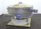 Used Sweco Screener, Model XS72S101412AVTLWC, 304 Stainless Steel. 72” Diameter, single deck, 2 separation, with top cover. Driven by a 5 hp, 3/60/460 volt, 1160 rpm motor. Mounted on a carbon steel ...