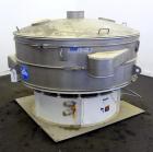 Used Sweco Screener, Model XS72S101412AVTLWC, 304 Stainless Steel. 72” Diameter, single deck, 2 separation, with top cover. Driven by a 5 hp, 3/60/460 volt, 1160 rpm motor. Mounted on a carbon steel ...