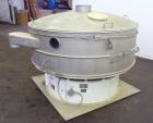 Used Sweco Screener, Model XS72S101412AVTLWC, 304 Stainless Steel. 72” Diameter, single deck, 2 separation, with top cover. Driven by a 5 hp, 3/60/460 volt, 1160 rpm motor. Mounted on a carbon steel ...