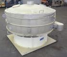 Used Sweco Screener, Model XS72S101412AVTLWC, 304 Stainless Steel. 72” Diameter, single deck, 2 separation, with top cover. Driven by a 5 hp, 3/60/460 volt, 1160 rpm motor. Mounted on a carbon steel ...