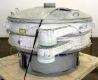 Used Sweco Screener, Carbon Steel. 72” Diameter single deck, 2 separation. Carbon steel top cover. Driven by a 5hp, 3/60/230/460 volt, 1120 rpm motor. Mounted on a carbon steel base.