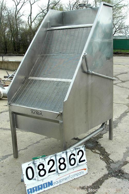 USED: DSM type screener, stainless steel. 3 section vertical screen 36" wide x 54" long. Top feed, bottom holding tank and discharge. Includes a Crane 7.5 hp carbon steel centrifugal pump. Mounted on...