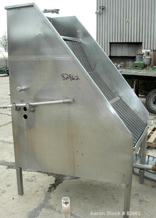 USED: DSM type screener, stainless steel. 3 section vertical screen 36" wide x 54" long. Top feed, bottom holding tank and discharge. Includes a Crane 7.5 hp carbon steel centrifugal pump. Mounted on...