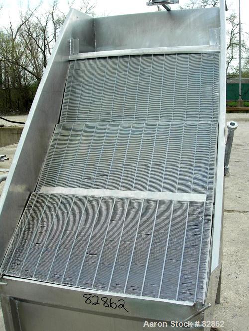 USED: DSM type screener, stainless steel. 3 section vertical screen 36" wide x 54" long. Top feed, bottom holding tank and discharge. Includes a Crane 7.5 hp carbon steel centrifugal pump. Mounted on...