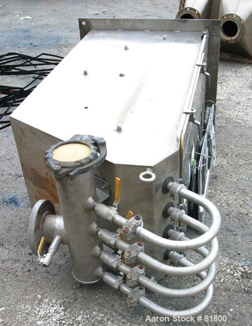 USED: Dorr Oliver 120 deg DSM screener, 316 stainless steel. (1) Vertical screen 21-1/2" wide x 60" long set at approximate 120 deg angle. 4" top feed with (4) nozzles. 6" fines and a 6" overs bottom...