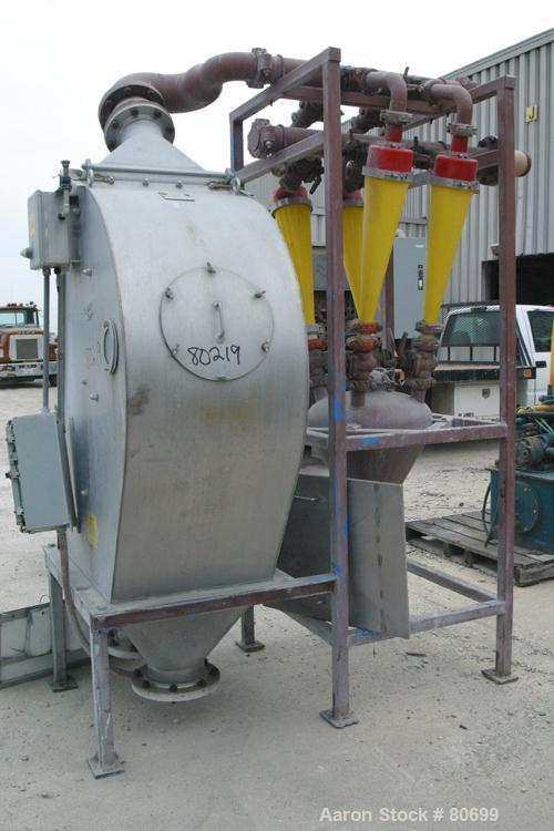 Used Dorr Oliver DSM Screener, Model 120, 316 Stainless Steel. (1) Vertical screen 21-1/2" wide set at approximate 120 deg angle. Top feed with pressure nozzle, (2) 8" bottom outlets. Approximately 5...