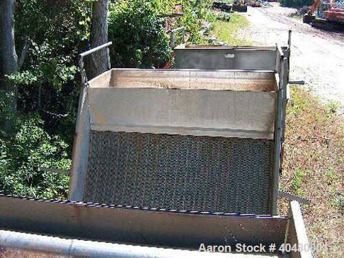 Used Hycor Separator, model HS72-1. Screen size 4 x 6, 7' high x 6' wide; side dimensions 7 x 5. Pipe sizes in rear 14" on bottom, 10" above bottom pipe, 3" on side in rear, 6" hole through sides at ...