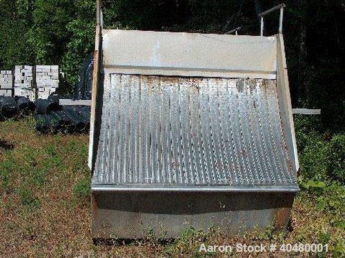 Used Hycor Separator, model HS72-1. Screen size 4 x 6, 7' high x 6' wide; side dimensions 7 x 5. Pipe sizes in rear 14" on bottom, 10" above bottom pipe, 3" on side in rear, 6" hole through sides at ...