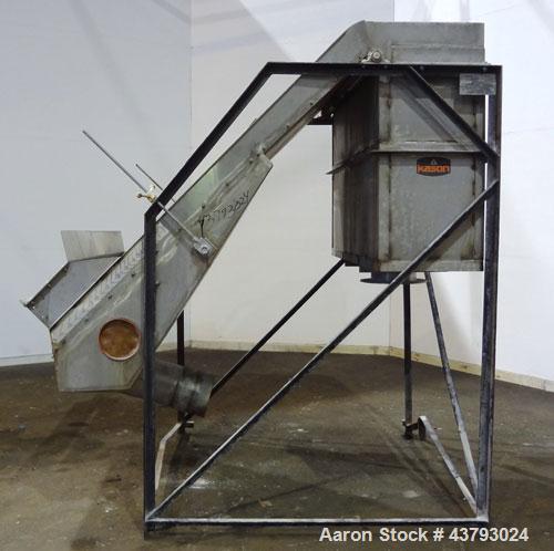 Used Kason Cross-Flo-Sieve, Model CF7254SS, Stainless Steel. Designed to separate pellets and fines larger than 0.02” (0.5mm) from recycled pellet water at a rate of 2000 gallons per minute.