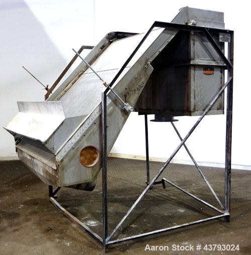 Used Kason Cross-Flo-Sieve, Model CF7254SS, Stainless Steel. Designed to separate pellets and fines larger than 0.02” (0.5mm) from recycled pellet water at a rate of 2000 gallons per minute.