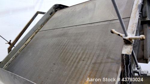 Used Kason Cross-Flo-Sieve, Model CF7254SS, Stainless Steel. Designed to separate pellets and fines larger than 0.02” (0.5mm) from recycled pellet water at a rate of 2000 gallons per minute.