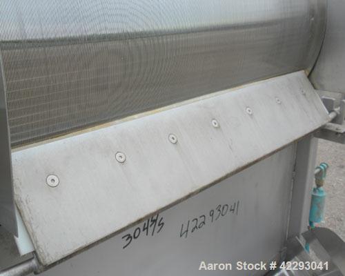 Used Sani-Matic Rotary Drum Strainer, Model ERDS 25 X 36, 304 Stainless Steel. 25’’ Diameter x 36’’ wide rotary wedge wire drum. Flow rate 200 gallons per minute. Driven by a 1-1/2 hp, 3/60/208-230/4...