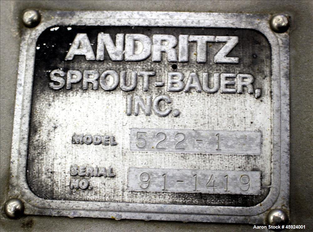 Used Andritz Sprout-Bauer HydraSieve, Model 522-1, 316 Stainless Steel. 60" Long x 24" wide screen. Top inlets (4) 1", (1) 1/2". Bottom outlets (2) 8". (2) side hinged access doors 36" long x 24-1/2"...