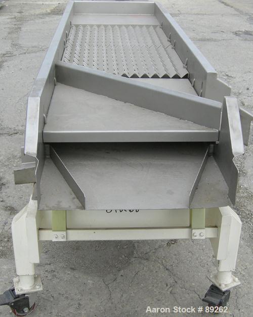 USED: Allen Machinery ISO Flo Fines removal shaker, model FLD46745, type C, 304 stainless steel. 24" wide x 90" overall length. Top 48" section of (2) removable screens, bottom 18" section of screen,...
