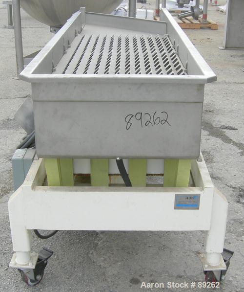 USED: Allen Machinery ISO Flo Fines removal shaker, model FLD46745, type C, 304 stainless steel. 24" wide x 90" overall length. Top 48" section of (2) removable screens, bottom 18" section of screen,...